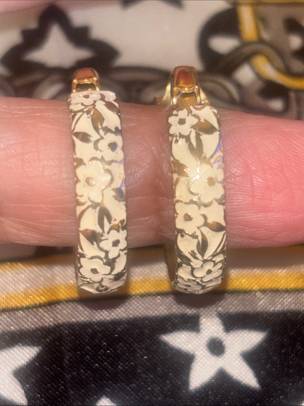 Vintage Silver Floral Hoop Earrings - Silver
